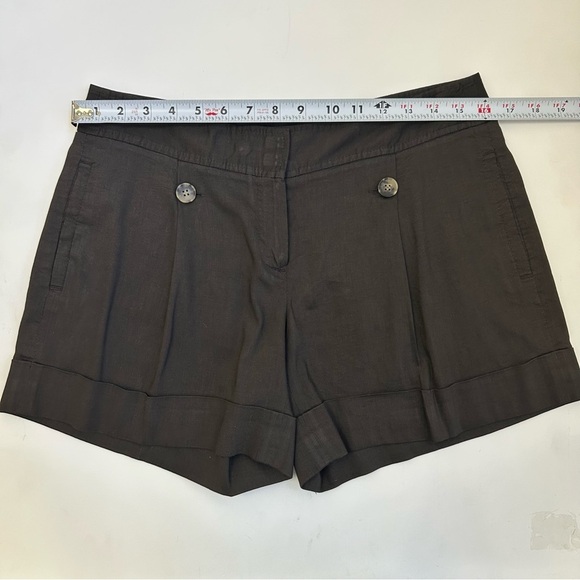 Theory Lena Linen Blend Shorts Brown Pleated Cuffed Hem Size 6 Casual - Picture 7 of 9
